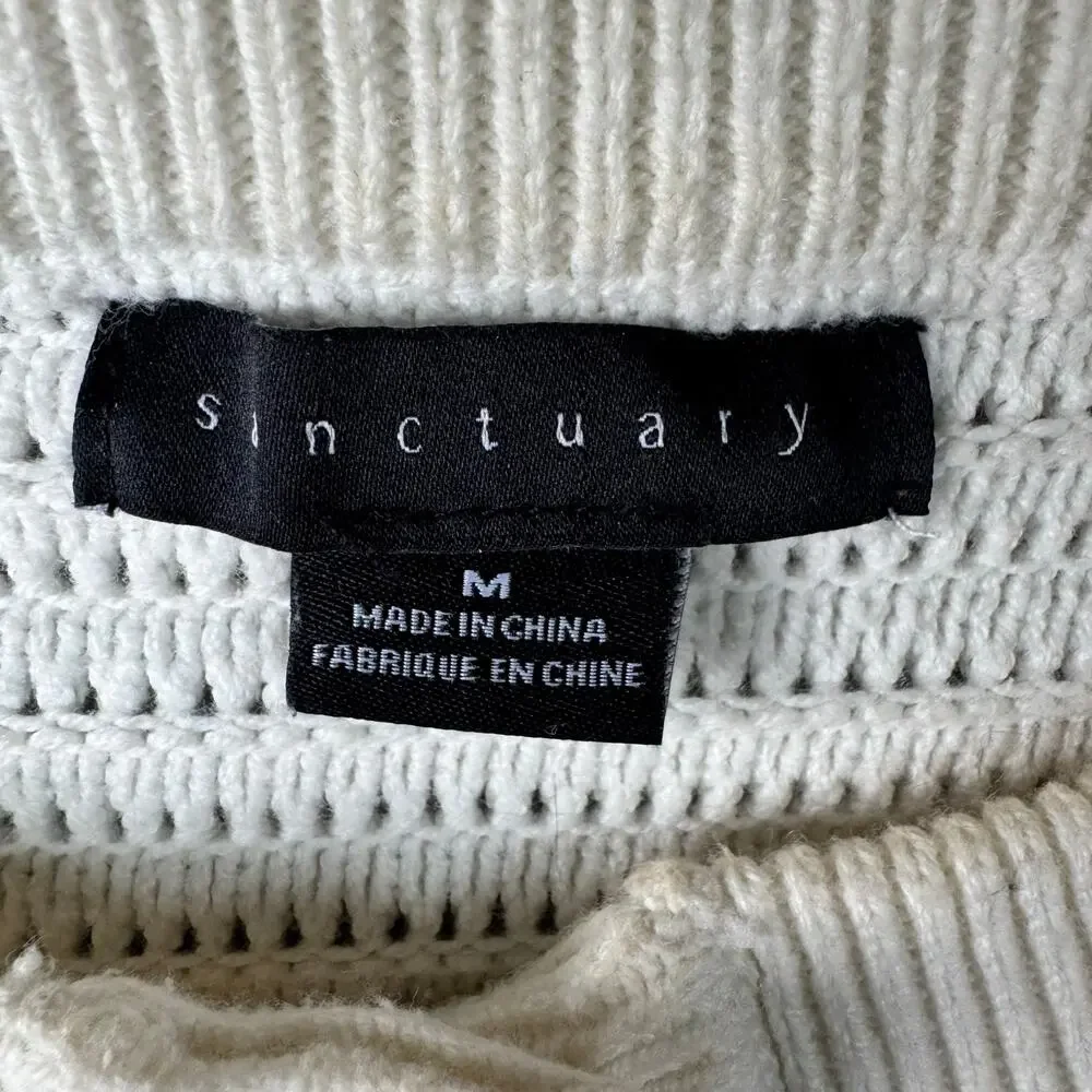 Sanctuary Cream Pointelle Chunky Knit Cardigan Gold Button Sweater Jacket -‎ Med